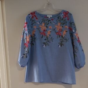 ❤️LAST CHANCE:Blue Embellished Blouse with 3/4 Sleeves